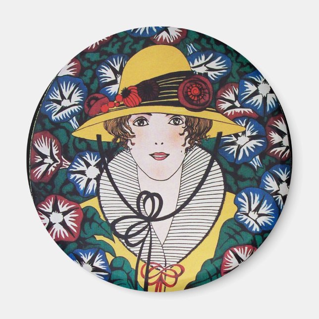 Lady with Chrysanthemum Flowers Magnet (Front)
