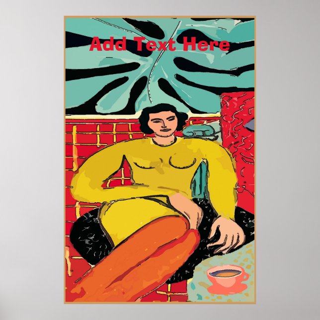 Lady With Coffee Cup, edit text Poster (Front)