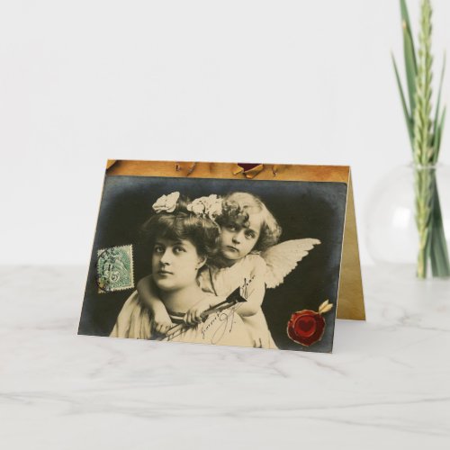 LADY WITH CUPIDRED HEART WAX SEAL Mothers Day Card