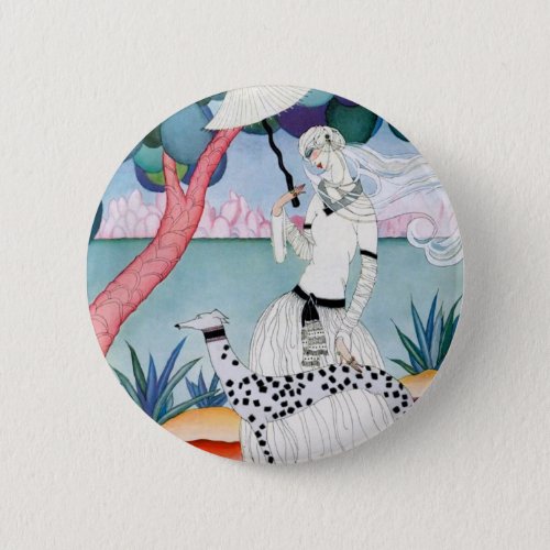 Lady with Dalmatian Dog _ Helen Dryden Button