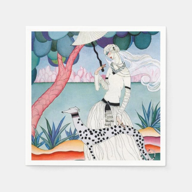 Lady with Dalmatian Dog - Helen Dryden Napkins (Front)