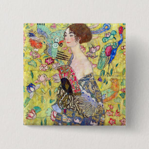 Lady with fan by Gustav Klimt Pinback Button