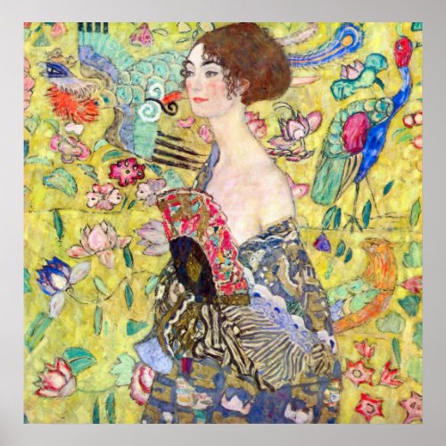 Lady with fan by Gustav Klimt Poster