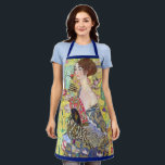 Lady with Fan by Gustav Klimt, Vintage Japonism Apron<br><div class="desc">Lady with Fan (1918) by Gustav Klimt is a vintage Victorian Era Symbolism fine art portrait painting. A beautiful brunette woman holding an oriental fan. The golden floral Japanese themed background is full of blooming exotic flowers, peacocks and other birds with outstretched wings. About the artist: Gustav Klimt (1862-1918) was...</div>