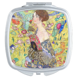 Lady with Fan by Gustav Klimt, Vintage Japonism Compact Mirror