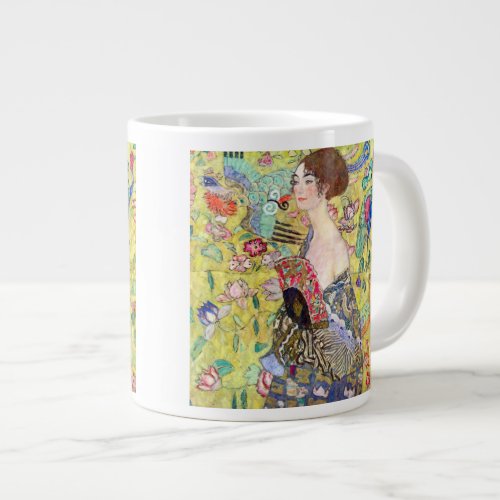 Lady with Fan by Gustav Klimt Vintage Japonism Giant Coffee Mug