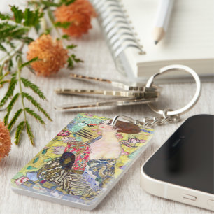 Lady with Fan by Gustav Klimt, Vintage Japonism Keychain