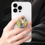 Lady with Fan by Gustav Klimt, Vintage Japonism PopSocket<br><div class="desc">Lady with Fan (1918) by Gustav Klimt is a vintage Victorian Era Symbolism fine art portrait painting. A beautiful brunette woman holding an oriental fan. The golden floral Japanese themed background is full of blooming exotic flowers, peacocks and other birds with outstretched wings. About the artist: Gustav Klimt (1862-1918) was...</div>