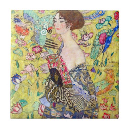 Lady with Fan by Gustav Klimt Vintage Japonism Tile