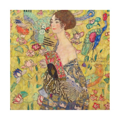 Lady with Fan by Gustav Klimt Vintage Japonism Wood Wall Decor