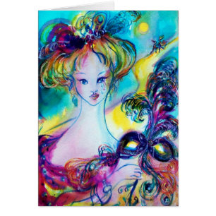 LADY WITH FEATHERED MASK / Venetian Masquerade Cards