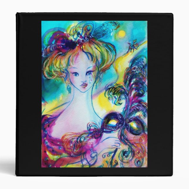 LADY WITH FEATHERED MASK Venetian Masquerade Night Binder (Front)