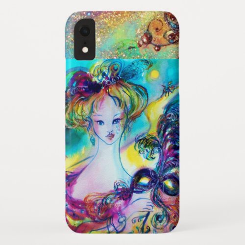 LADY WITH FEATHERED MASK Venetian Masquerade Night iPhone XR Case