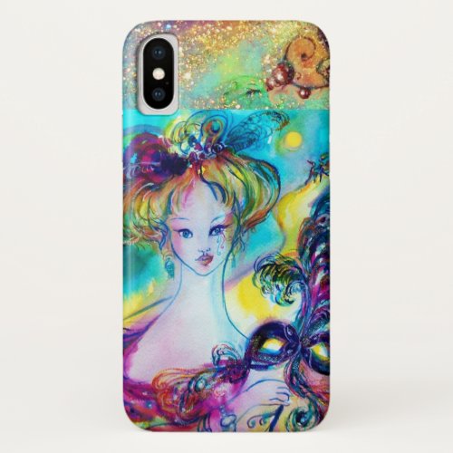 LADY WITH FEATHERED MASK Venetian Masquerade Night iPhone X Case