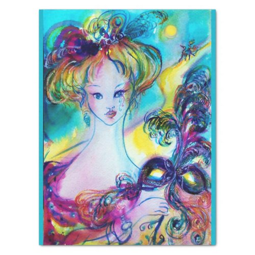 LADY WITH FEATHERED MASK  Venetian Masquerade Tissue Paper