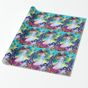 LADY WITH FEATHERED MASK / Venetian Masquerade Wrapping Paper