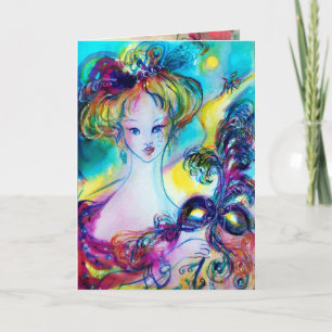 LADY WITH FEATHERED MASQUERADE MASK Birthday Card