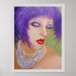 Lady with feathers in her hair poster<br><div class="desc">Original acrylic fantasy lady painting by Dian... ... A feminine and beautiful lady from the Art Deco era, with purple feathers in her hair and bunches of pearls around her neck. Her deep set eyes with lavender eye shadow are mesmerizing. A great accent poster to give as a gift, it...</div>
