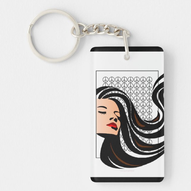 Lady with Flowing Hair Keychian-Customizable Keychain (Front)