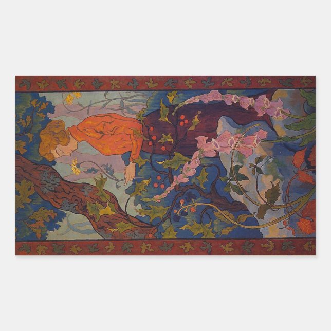 Lady with Foxgloves Rectangular Sticker (Front)