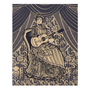 Lady with guitar faux canvas print