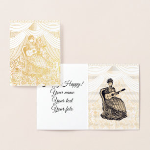 lady with guitar foil card