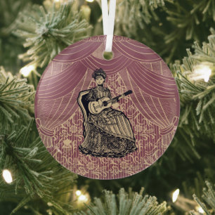 Lady with guitar   glass ornament