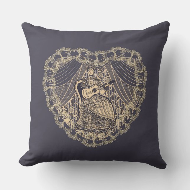 Lady with guitar outdoor pillow (Front)