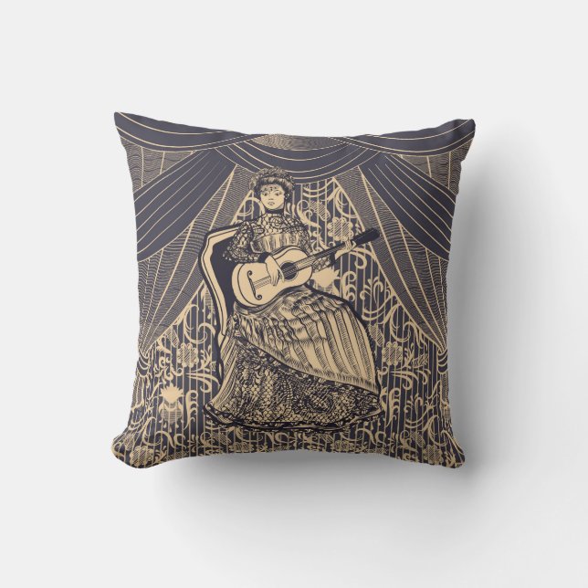 Lady with guitar outdoor pillow (Front)