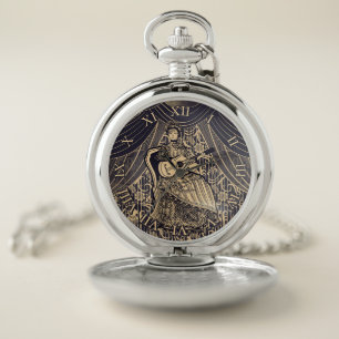 Lady with guitar pocket watch