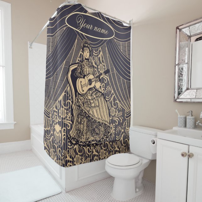 Lady with guitar shower curtain (In Situ)