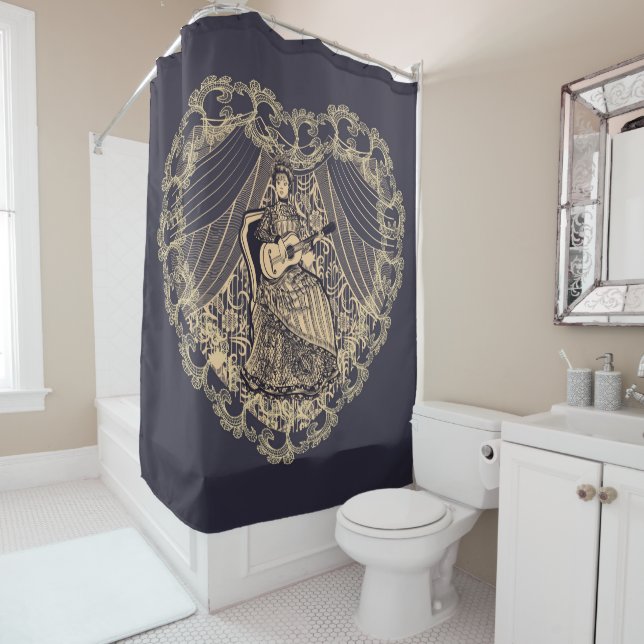 Lady with guitar shower curtain (In Situ)