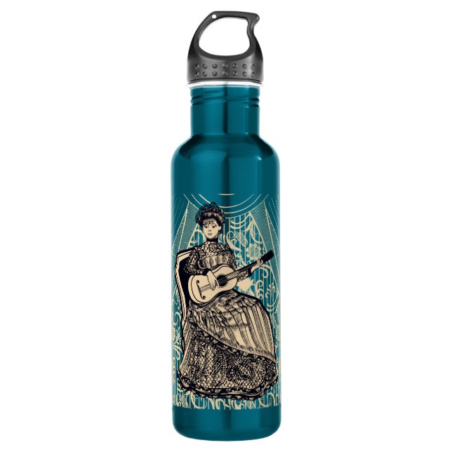 Lady with guitar stainless steel water bottle (Front)