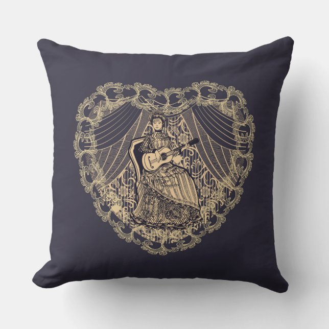 Lady with guitar throw pillow (Front)