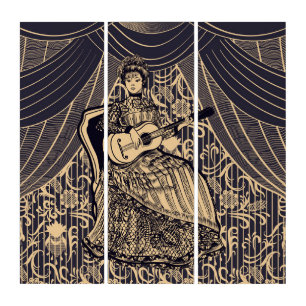 Lady with guitar triptych