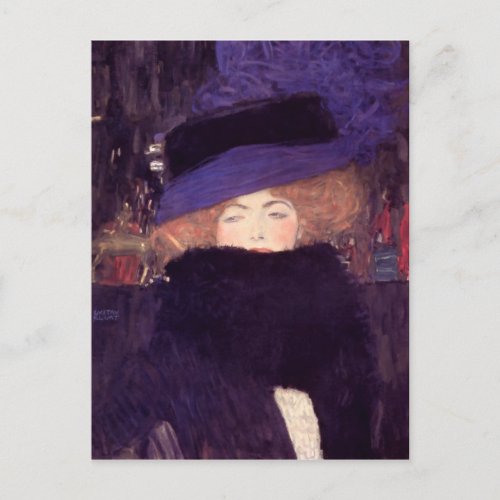 Lady with Hat Feather Boa Gustav Klimt Postcard