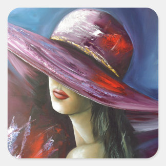 Lady with hat square sticker