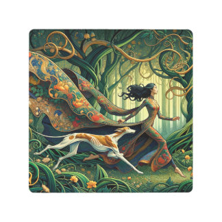 Lady with hound metal print