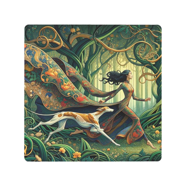 Lady with hound metal print (Front)