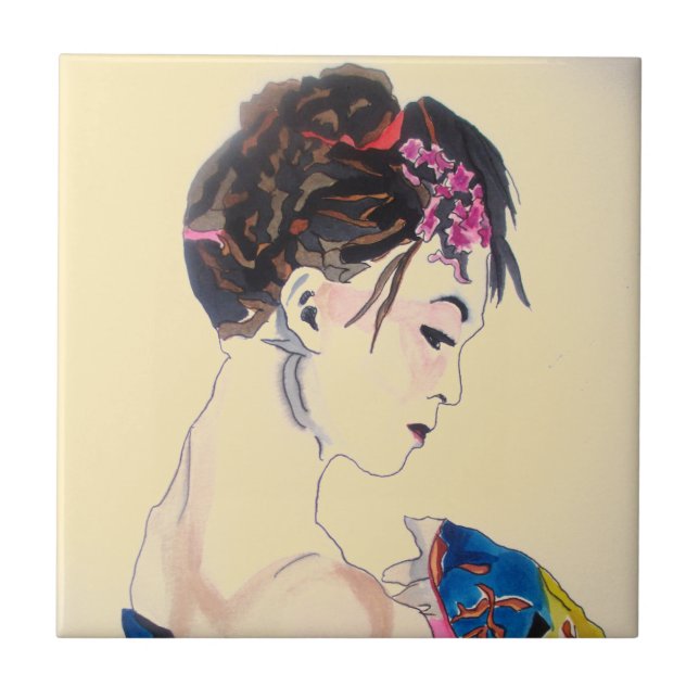 Lady with kimono ceramic tile (Front)