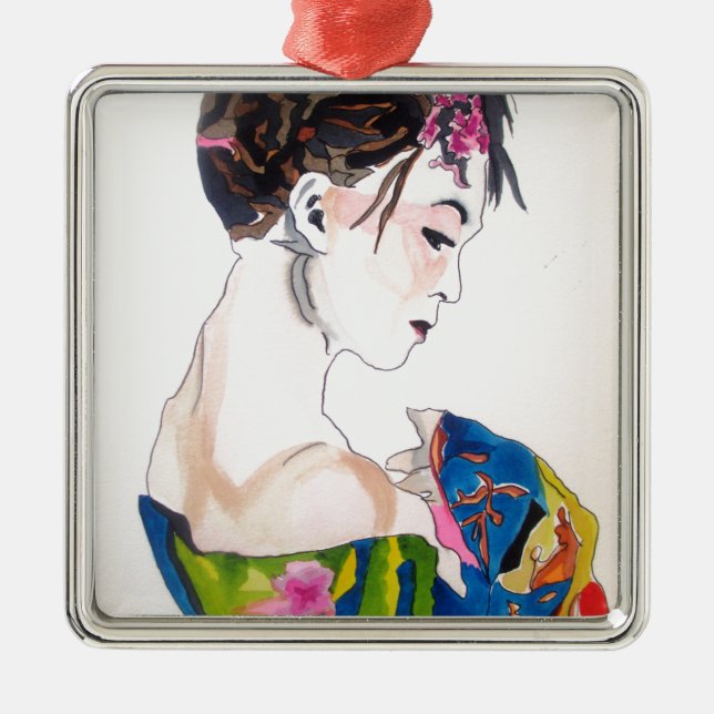 Lady with kimono metal ornament (Front)