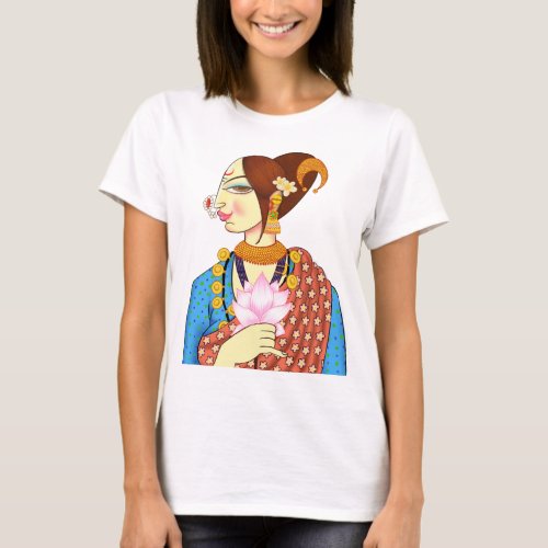 LADY WITH LOTUS _ ETHNIC INDIAN DESIGN T_Shirt