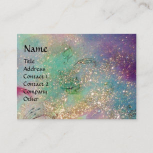 LADY WITH MASK IN THE NIGHT ,Gold Blue Sparkles Business Card
