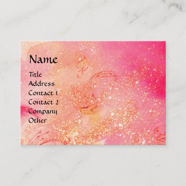 LADY WITH MASK IN THE NIGHT ,Pink Gold Sparkles Business Card (Front)