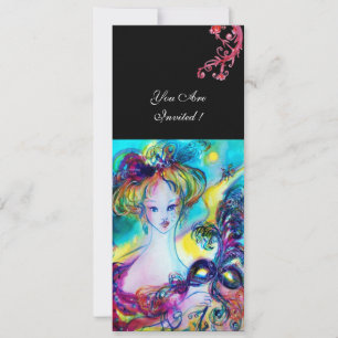 LADY WITH MASK / Venetian Masquerade Ball,black Invitation