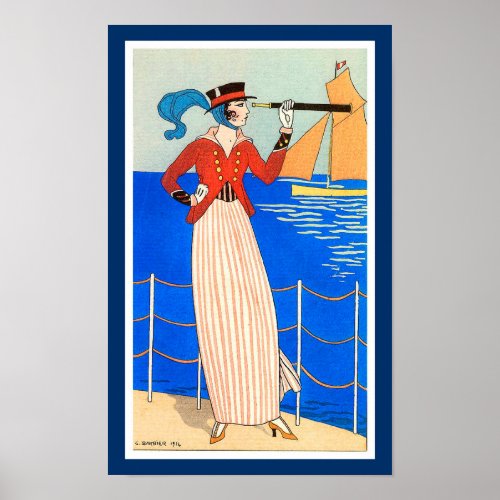 LADY WITH MONOCLE ART DECO NAUTICAL BEAUTY FASHION POSTER