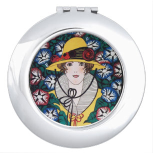 Lady with Morning Glories Makeup Mirror