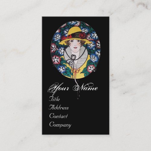 Lady with Morning Glories Monogram Business Card