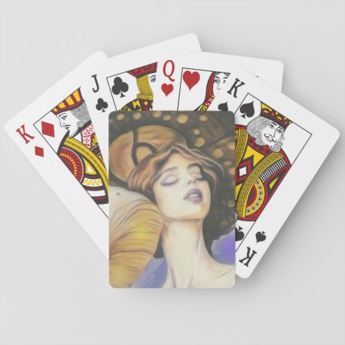 lady with mushroom deck of cards brown tones