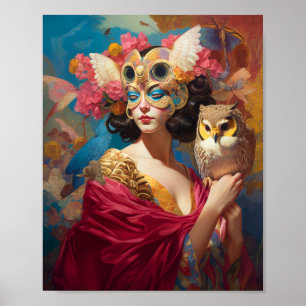 Lady With Owl Fantasy Art Poster